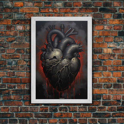 The Dark Heart, Macabre Decor, Halloween Poster Art / Framed Canvas Print, Goth Decor, Goth Art, Black Heart