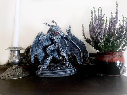 Mothman Statue, Hand Painted Resin Sculpture | Cryptozoology Creature Figurine | Urban Legend Moth Man Monster Figurine, Horror Art Decor