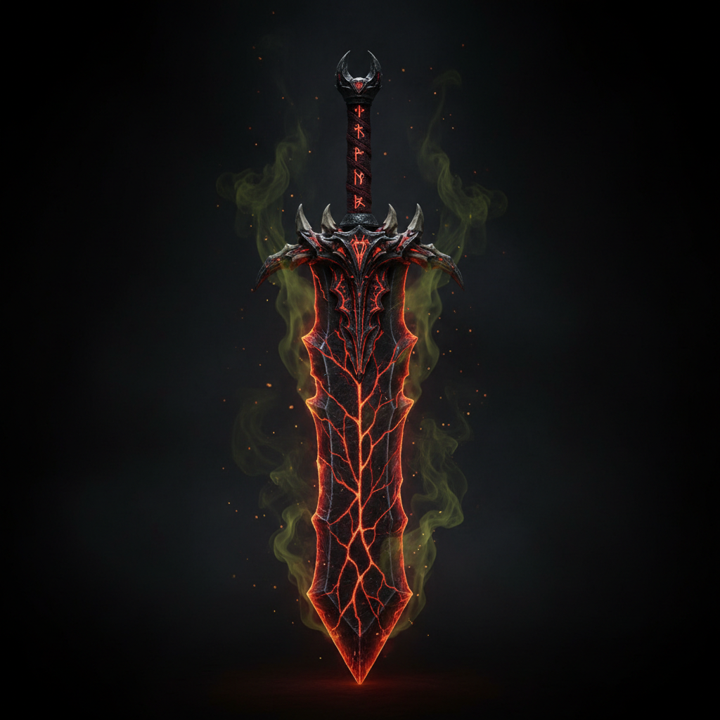 Demon-forged hellfire dagger with obsidian blade and glowing crimson veins